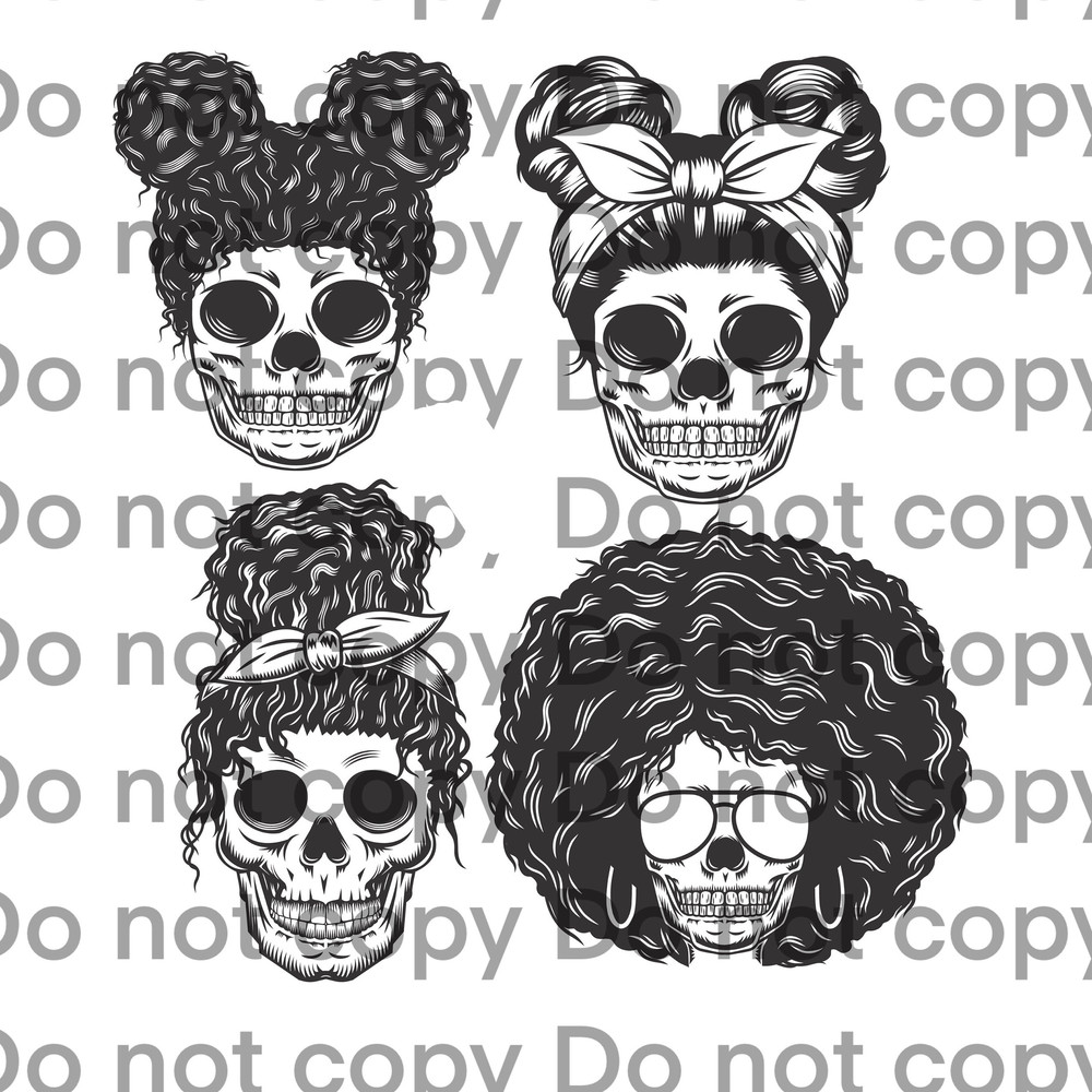 Fillable transparent Messy Bun Afro Space Bun Hair Skull Design Digital Download Bundle PNG - 1.jpg