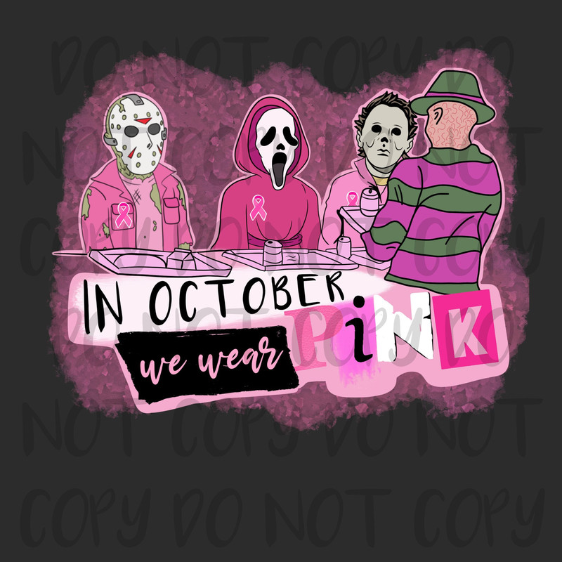 Breast Cancer Awareness Mean Girls On Wednesday We Wear Pink Halloween Freddy Jason Mike Scream Funny PNG Digital Best Sublimation Download - 1.jpg