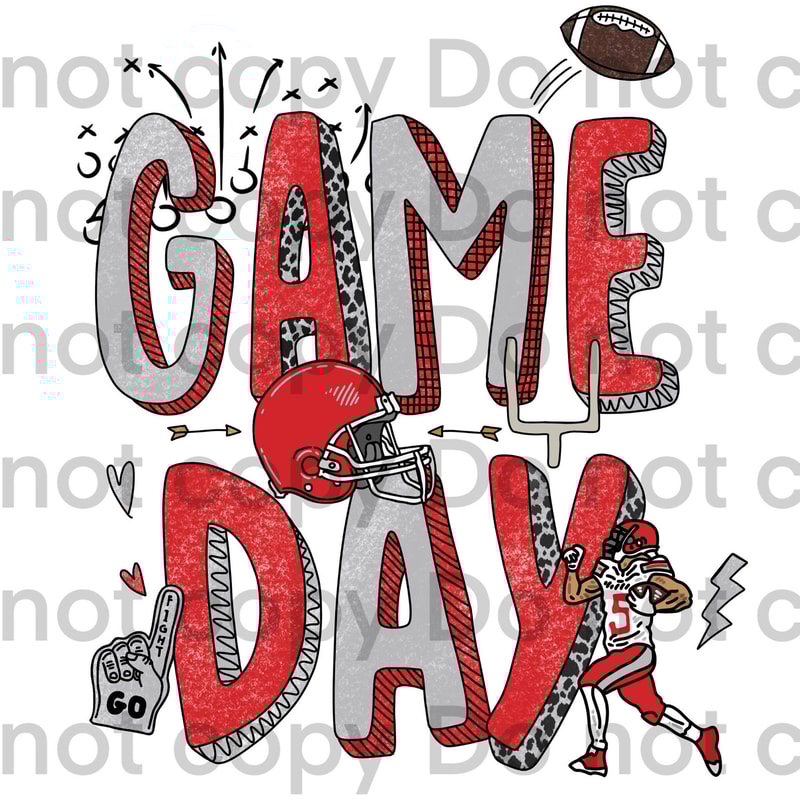 Game Day Football Red and Grey School Spirit Doodle Digital Design Sublimation Download PNG for T-shirt - 1.jpg