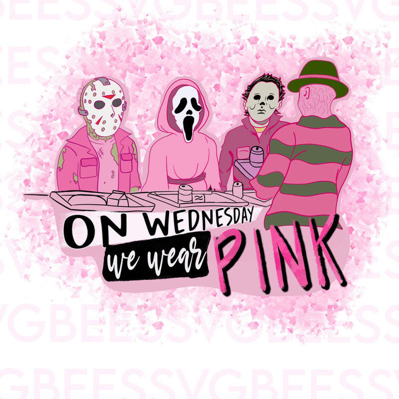 Mean Girls On Wednesday We Wear Pink Halloween Freddy Jason Mike Scream Funny PNG Digital Printable Clipart Best Sublimation Download - 1.jpg