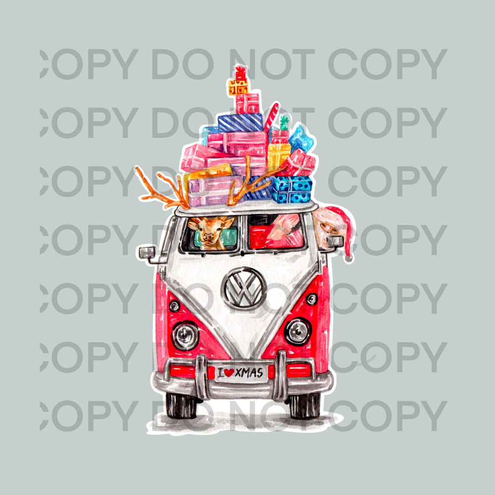 Retro Vintage Van Truck Santa Reindeer Presents Merry Christmas PNG Digital Design Sublimation Download for T Shirt - 1.jpg