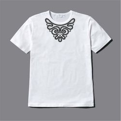 T-shirt with Bobbin lace Print Ornament Insert Womens tshirt