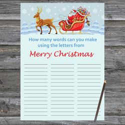 Christmas party games,How Many Words Can You Make From Merry Christmas,Santa claus and reindeer Christmas Trivia Game