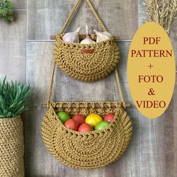 hanging basket crocheted pattern pdf kitchen decor flower pot holder crochet tutorial wall boho home storage baskets