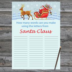 Christmas party games,How Many Words Can You Make From Santa Claus,Santa claus and reindeer Christmas Trivia Game Cards