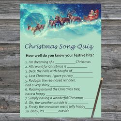 Christmas party games,Christmas Song Trivia Game Printable,Santa's sleigh fly Christmas Trivia Game Cards