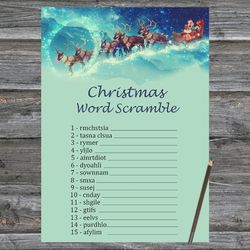 Christmas party games,Christmas Word Scramble Game Printable,Santa's sleigh fly Christmas Trivia Game Cards