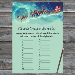 Christmas party games,Christmas Word A-Z Game Printable,Santa's sleigh fly Christmas Trivia Game Cards