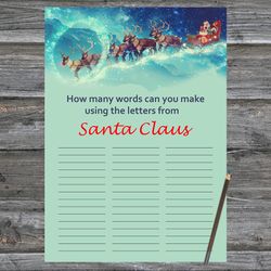 Christmas party games,How Many Words Can You Make From Santa Claus,Santa's sleigh fly Christmas Trivia Game Cards