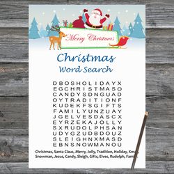 Christmas party games,Christmas Word Search Game Printable,Happy Santa and reindeer Christmas Trivia Game Cards