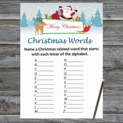 Christmas party games,Christmas Word A-Z Game Printable,Happy Santa and reindeer Christmas Trivia Game Cards