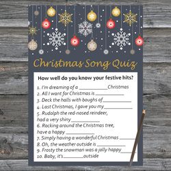 Christmas party games,Christmas Song Trivia Game Printable,Golden snowflakes and toys Christmas Trivia Game Cards
