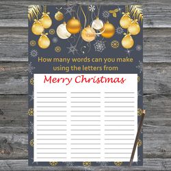 Christmas party games,How Many Words Can You Make From Merry Christmas,Golden christmas toys Christmas Trivia Game Cards