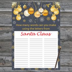 Christmas party games,How Many Words Can You Make From Santa Claus,Golden christmas toys Christmas Trivia Game Cards