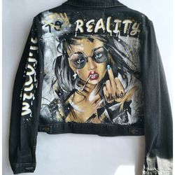 Custom denim jacket, hand painted jacket jean, personalized clothing women, designer art, black women jacket, jean style