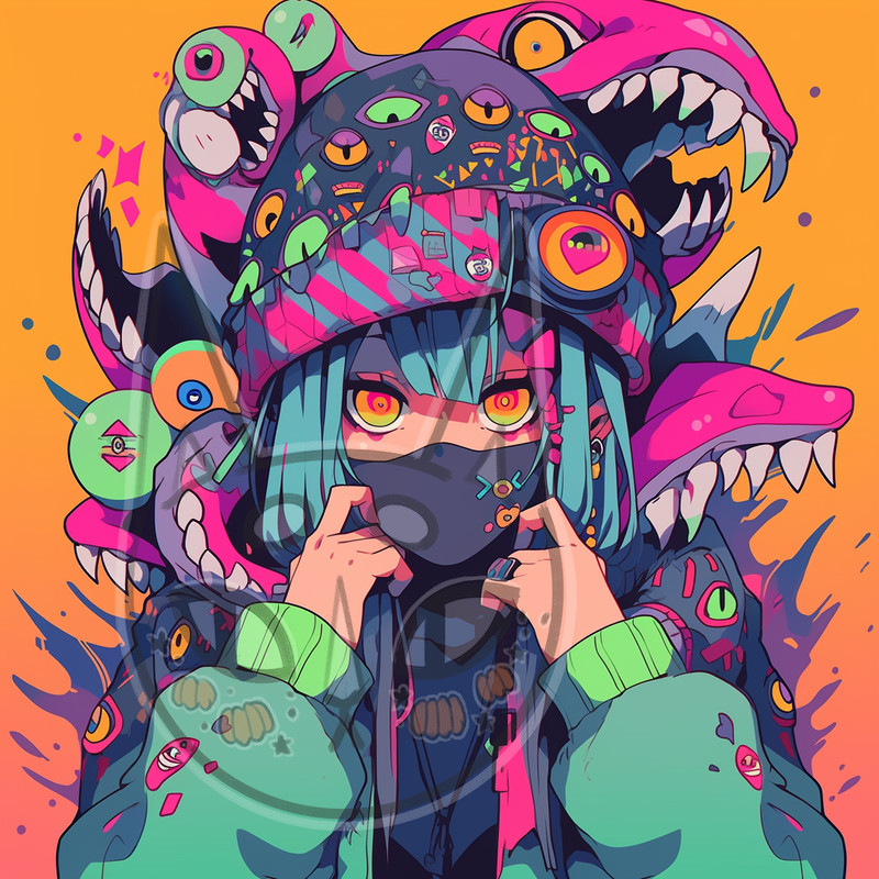 Anime girl avatar, monster, digital AI art
