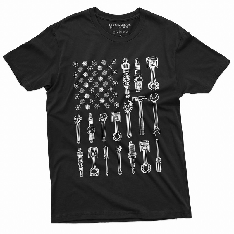 Men's Mechanic USA Flag T-shirt Tools patriotic Flag Tshirt Father's day 4th of July Tee for Him.jpg