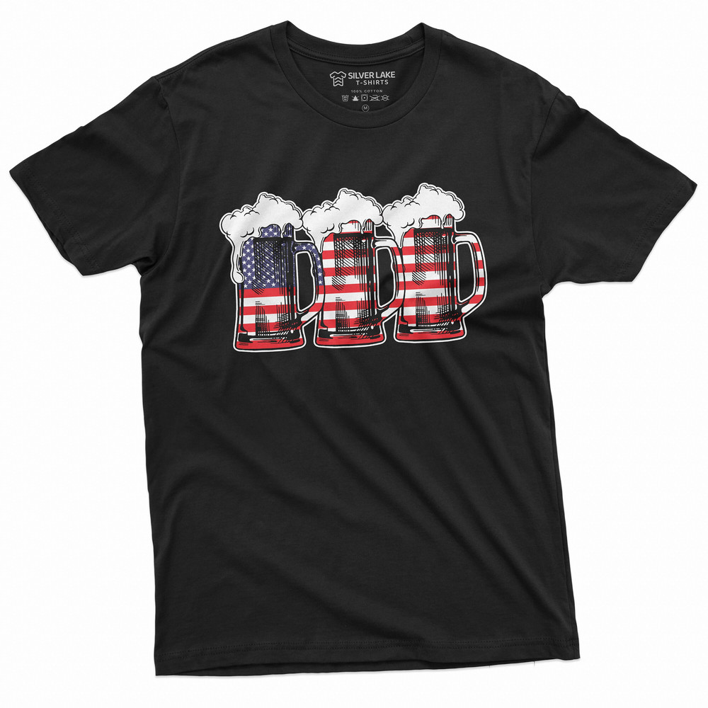 Men's USA Beer Mug American Flag Pattern T-shirt Partying 4th of July Independence day Drinking Shirt.jpg