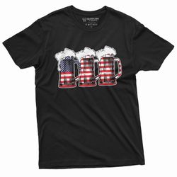 men's usa beer mug american flag pattern t-shirt partying 4th of july independence day drinking shirt
