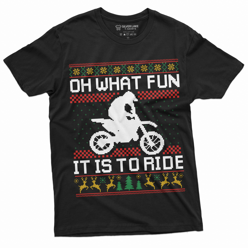 Christmas Holiday Ugly sweater pattern Biker Bike Tee Shirt Oh What Fun It is to Ride motorcycle tee Husband dad gifts.jpg