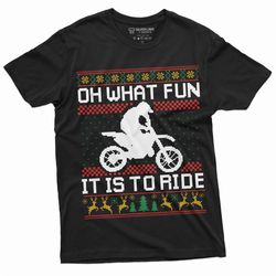 christmas holiday ugly sweater pattern biker bike tee shirt oh what fun it is to ride motorcycle tee husband dad gifts