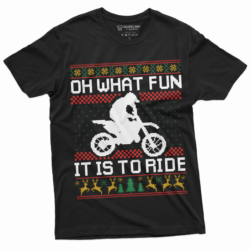 Christmas Holiday Ugly sweater pattern Biker Bike Tee Shirt Oh What Fun It is to Ride motorcycle tee Husband dad gifts.jpg