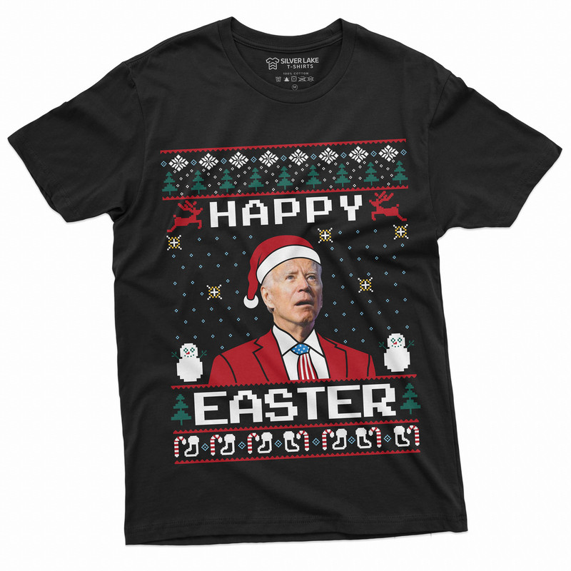 Christmas Funny Political T-shirt Happy Easter Merry Christmas Biden Funny Tee shirt Christmas Ugly Sweater pattern tee.jpg