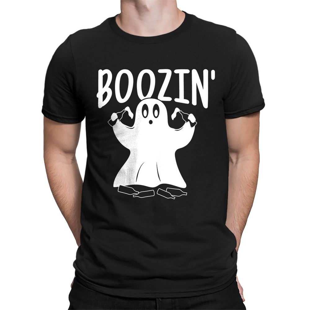 Boozin Ghost Funny Adult Halloween October Costume Trick Or Treat Drinking Alcohol Party Scary Creepy Men's T-shirt SF-0398.jpg