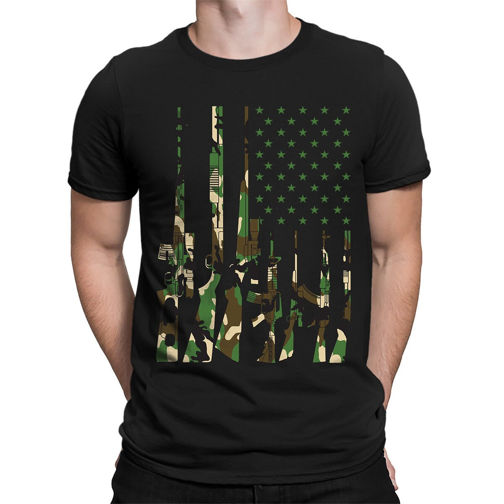 Camoflauge American USA Gun Flag Patriotic Bullet Rifle 2nd Amendment AK-47 Scope Shotgun Gun Rights Men's T-shirt OSF-0027.jpg