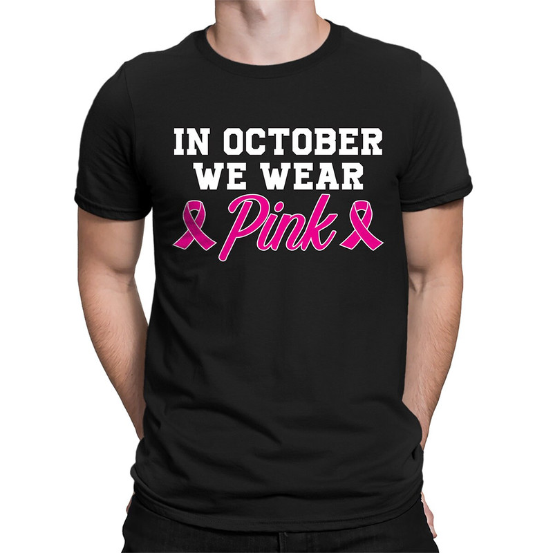 In October We Wear Pink Ribbon American Flag Breast Cancer Awareness Strength Courage Marathon Runner Men's T-shirt SF-0394.jpg