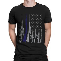 silver blue line gun flag patriotism 2nd amendment gun rights right to bear arms gun american pride usa men's t-shirt os