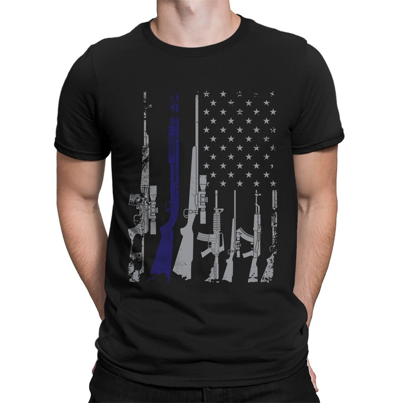 Silver Blue Line Gun Flag Patriotism 2nd Amendment Gun Rights Right To Bear Arms Gun American Pride USA Men's T-shirt OSF-0076.jpg