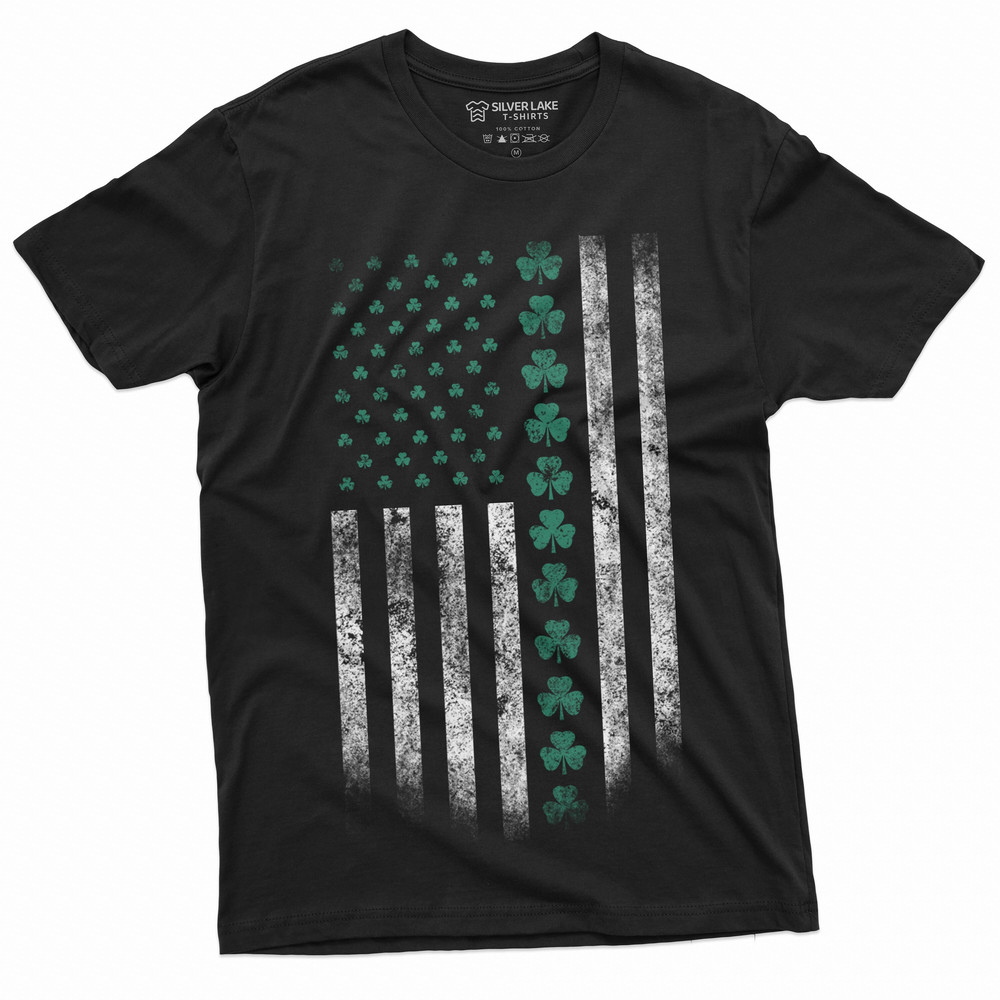 St Patrick's Day American Irish Flag Clover Shamrock Mens T-shirt Saint Paddy's Day Irish holiday USA Ireland Flag Party Teeshirt.jpg