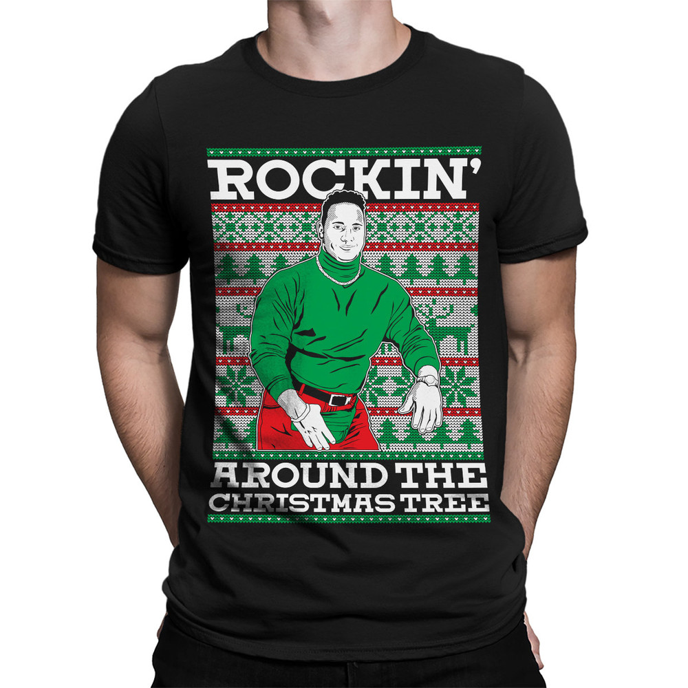 Rockin Around The Xmas Tree Merry Christmas The Rock Johnson Punny Festive Happy Holidays Singing Xmas Carols Men's T-shirt OSF-0129.jpg