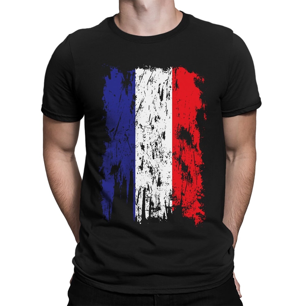 Big France Flag Paris Eiffel Tower La Boulangerie Fresh Baked Goods Croissant Le Cafe Le Pain Parisian Vacation Men's T-shirt OSF-0112.jpg