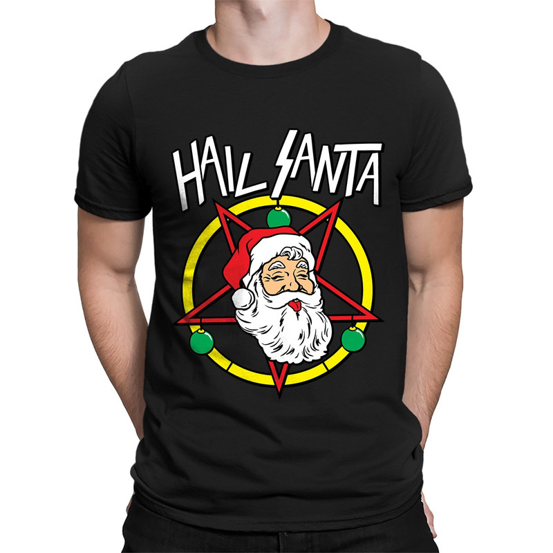 Hail Santa Metal Parody Funny Xmas Tree Christmas Pentagram Ornaments Devil December Funny Gift Present Holidays Men's T-shirt OSF-0058.jpg