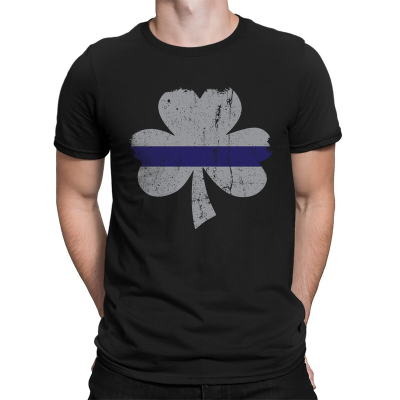Silver Blue Line Shamrock Law Enforcement Appreciation St Patrick's Day Safe Celebration Feeling Lucky Celtic Wee Men's T-shirt SF-0467.jpg