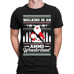 walking in an ammo wonderland awesome santa claus with gun happy holidays merry christmas gun rights carry license men's