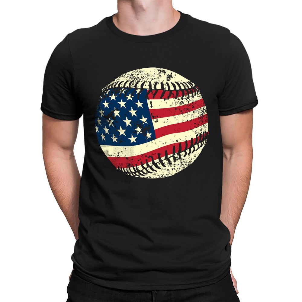 Vintage American Baseball USA Flag Patriotic Take Me Out Ball Game Baseball Mom Little League Coach American Athlete Men's T-shirt SF-0586.jpg