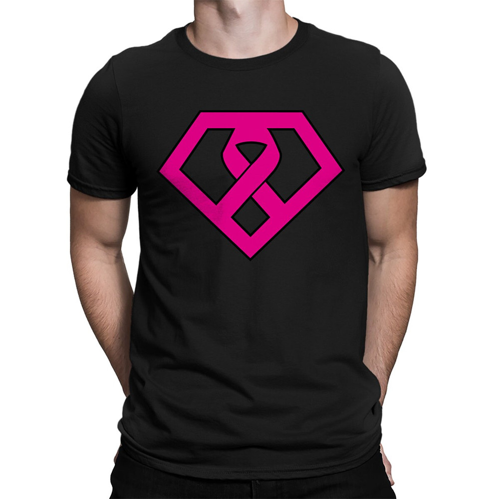 Super Man Pink Ribbon Breast Cancer Awareness Cure Hope Marathon Run Fundraiser Strength Family Love Support Powerful Men's T-shirt SF-0516.jpg