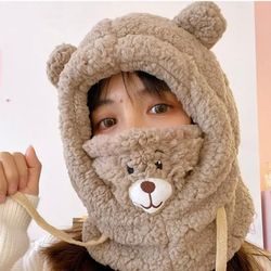 Balaclava hat for teenagers with ears and a bear mask