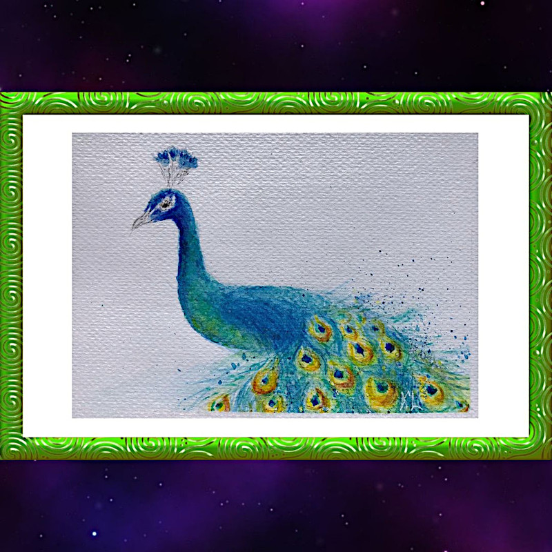 Peacock Watercolor Painting GREEN FRAME.jpg