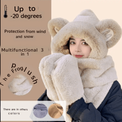 Hat with earflaps with bear ears mittens and scarf