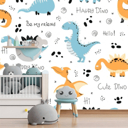 Dinosaur Wallpaper Playful Dinosaur-Themed Bedroom Wall