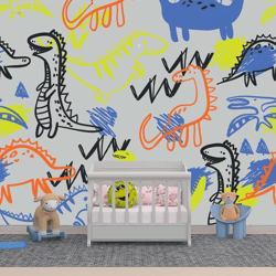 Colorful Dinosaurs Wall Decor Wallpaper for Kids' Rooms