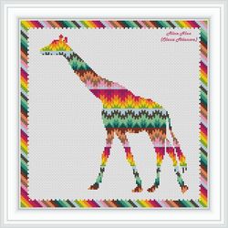 Cross stitch pattern Giraffe silhouette African ornament colorful animal Africa abstract counted crossstitch pattern PDF