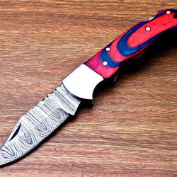 beautifull custom handmade damascus steel poket folding knife,