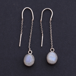 Moonstone Earrings Dangle Silver Women Earrings, Handmade Long Threader Earrings, Gemstone Jewelry, Unique Gift For Her