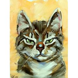 Tabby Cat Oil Painting Original Art Animal Pet Portrait Impressionism Signed MADE TO ORDER