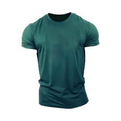 men solid color fitness short sleeve turquoise t-shirt